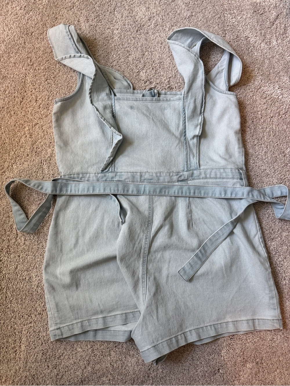 Tinseltown Light Sage Denim Romper with Zipper Detail